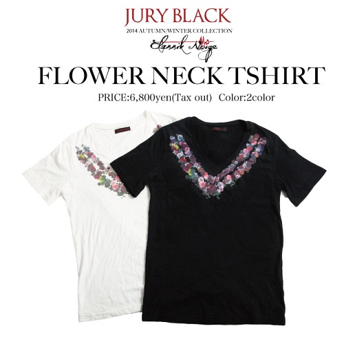 Flower Neck T-Shirt / JURY BLACK